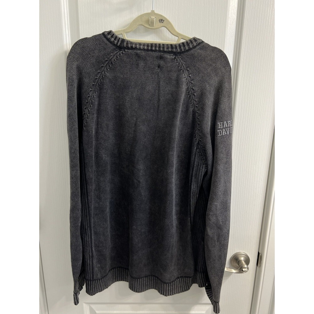 Harley Davidson Mens Large Gray Mineral Wash Cotton Knit Pullover Sweater Logo